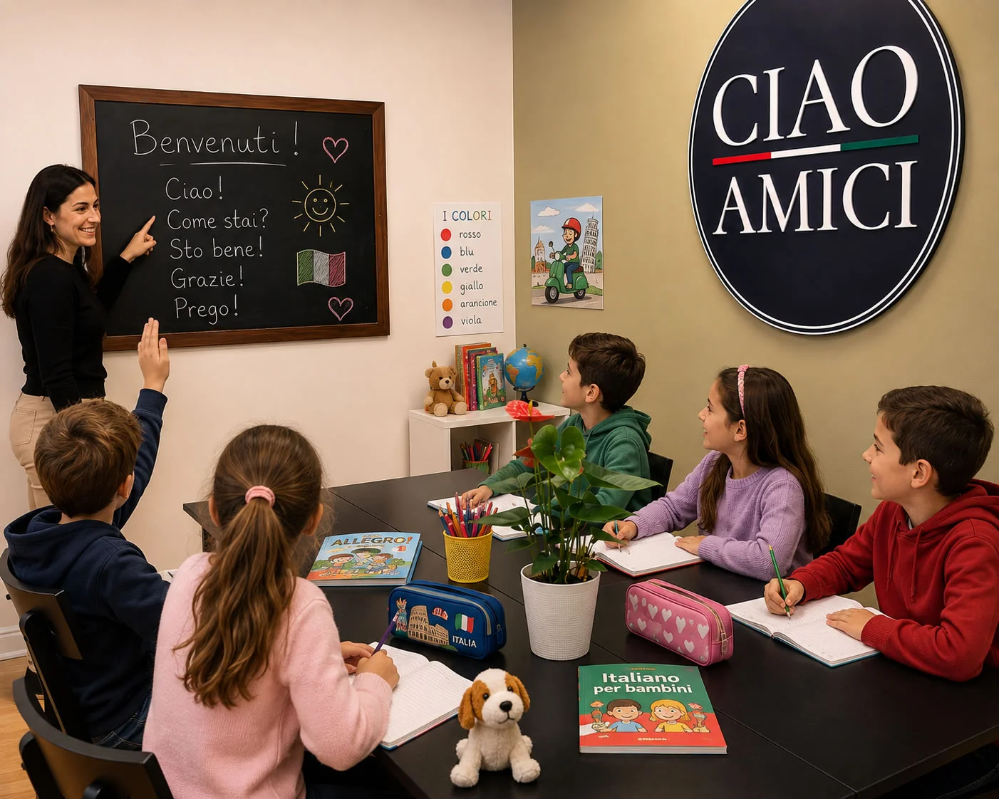 Filomena leading an Italian activity for kids and teens at Ciao Amici