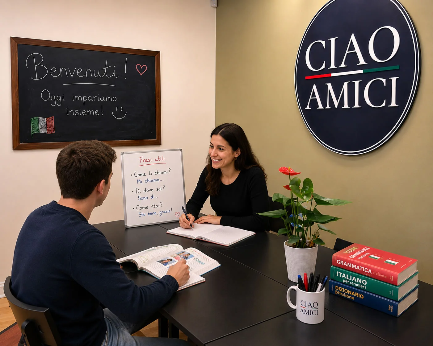 Filomena teaching an individual Italian lesson at Ciao Amici